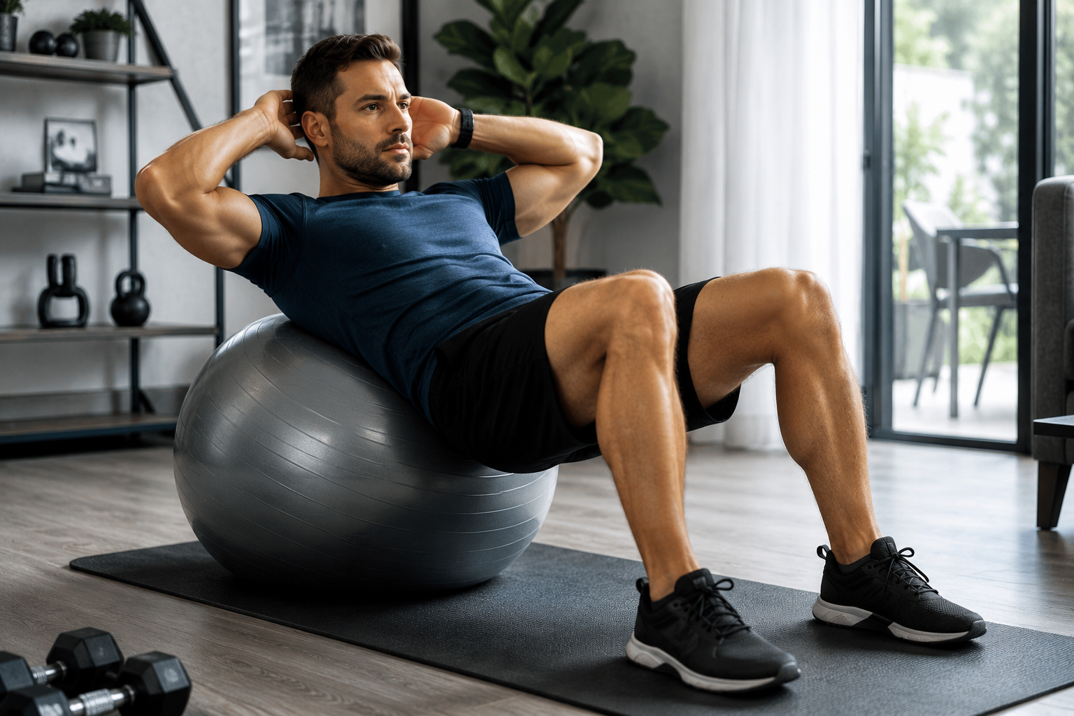 Man using fitness ball